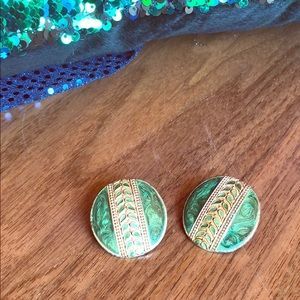 Metal and enamel earrings